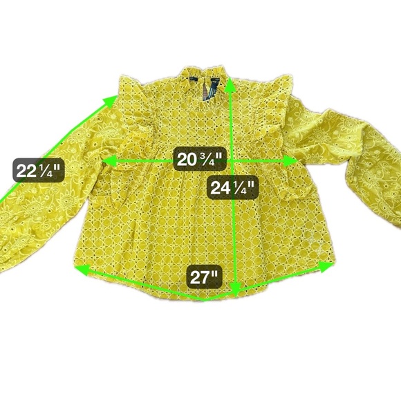 Scotch & Soda Yellow Eyelet Exaggerated Ruffle Top Size M Euro Summer Vibe! - Picture 11 of 13